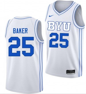 #25 Dawson Baker Brigham Young University White Mens Jerseys High School College Basketball 718045-314