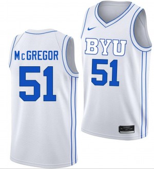 #51 Jared McGregor BYU White Men's Jerseys Replica College Basketball 722671-954