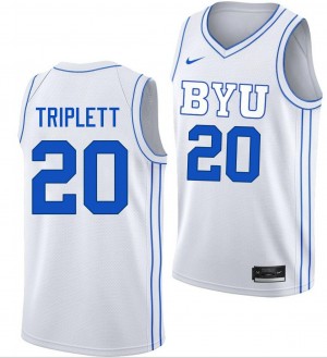 #20 Max Triplett BYU White Mens Jersey University College Basketball 791490-779