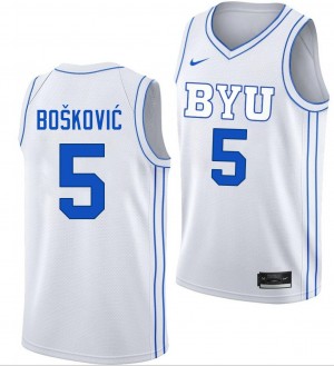 #5 Mihailo Boskovic BYU White Men Jersey Stitched College Basketball 530246-106