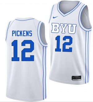 #12 Nate Pickens Brigham Young University White Men's Jersey Official College Basketball 927666-442