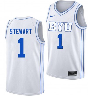 #1 Trey Stewart BYU White Men Jersey University College Basketball 165187-478