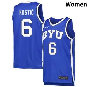 #6 Aleksej Kostic BYU Cougars Royal Women's Jersey Stitched College Basketball 635682-247