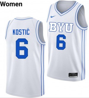 #6 Aleksej Kostic BYU White Women Jerseys 2025-26 College Basketball 418953-405