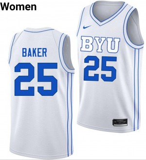#25 Dawson Baker BYU Cougars White Women Jerseys Embroidery College Basketball 629471-180