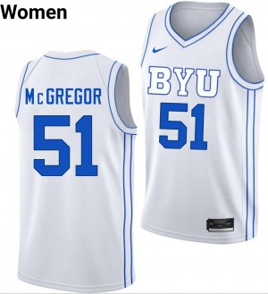 #51 Jared McGregor Brigham Young University White Women's Jersey Replica College Basketball 754399-753