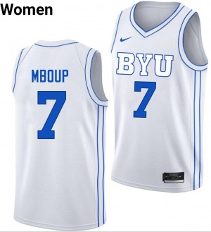 #7 Khadim Mboup Brigham Young University White Women Jersey Embroidery College Basketball 761759-363