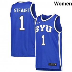 #1 Trey Stewart Brigham Young University Royal Women Jerseys NCAA College Basketball 924903-769