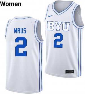 #2 Tyler Mrus Brigham Young University White Womens Jersey Replica College Basketball 454439-622