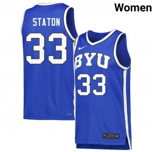 #33 Xavion Staton BYU Cougars Royal Women's Jersey Embroidery College Basketball 888828-658