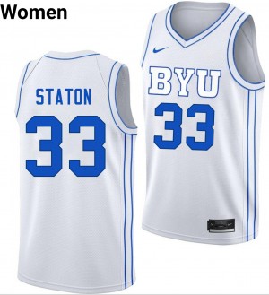 #33 Xavion Staton Brigham Young University White Womens Jerseys Game College Basketball 598721-724