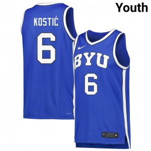 #6 Aleksej Kostic BYU Cougars Royal Youth Jerseys Embroidery College Basketball 101432-624