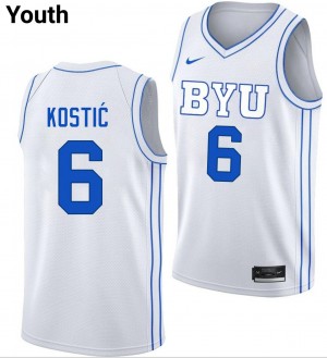 #6 Aleksej Kostic The Y White Youth Jerseys Embroidery College Basketball 792560-636