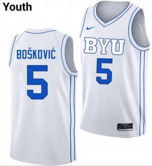 #5 Mihailo Boskovic Cougars White Youth Jersey High School College Basketball 893774-901