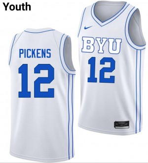 #12 Nate Pickens BYU Cougars White Youth Jerseys Embroidery College Basketball 163810-889