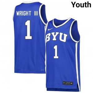 #1 Robert Wright III Brigham Young University Royal Youth Jerseys Stitched College Basketball 382866-716