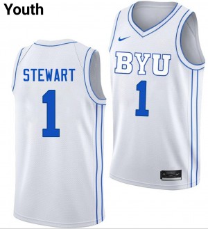 #1 Trey Stewart The Y White Youth Jersey University College Basketball 464138-706
